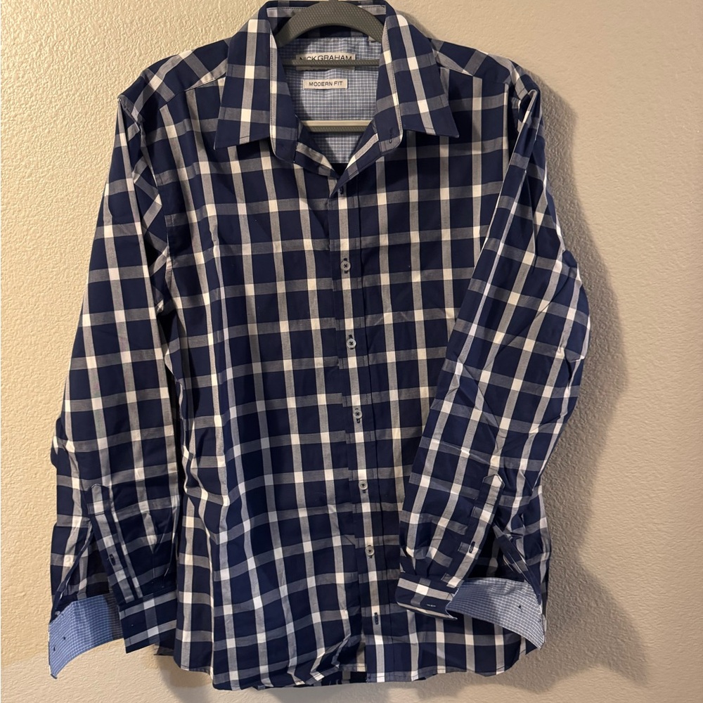 Blue and White Casual Button Down Shirt